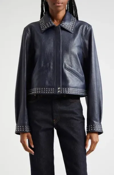 Cinq À Sept Kierstin Stud Detail Leather Jacket In Navy