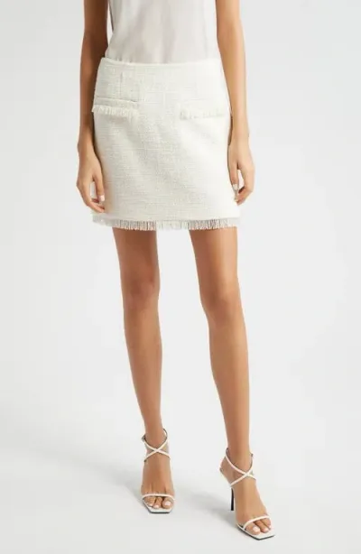 Cinq À Sept Kimmie Crystal Fringe Cotton Tweed Miniskirt In Gardenia