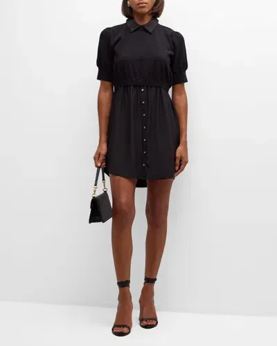 Cinq À Sept Lydia Silk-blend Shirting Combo Mini Dress In Black