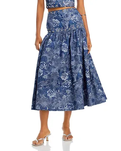 Cinq À Sept Maia Studded Floral Midi Skirt In Indigo Multi