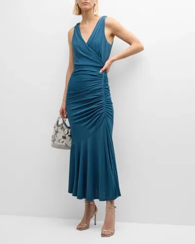 Cinq À Sept Mika Gathered Fit-and-flare Midi Dress In Midnight Rain