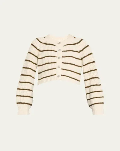 Cinq À Sept Millie Stripe Cardigan In Ivory/dark Olive