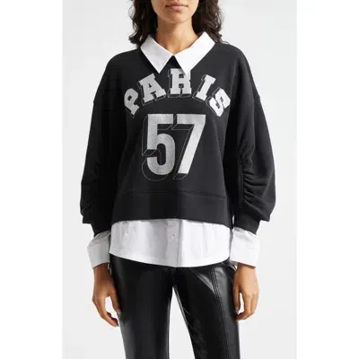 Cinq À Sept Cinq A Sept Justina Layered Look Sweatshirt In Blackwhite