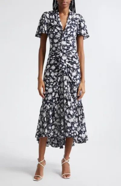 Cinq À Sept Peeta Graphic Floral-print Midi Dress In Navyivory