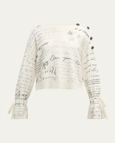 Cinq À Sept Printed Love Notes Tasha Pullover Sweater In Ivoryblack