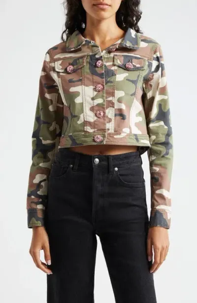 Cinq À Sept Regina Cropped Camo Rhinestone Jacket In Classic Multi