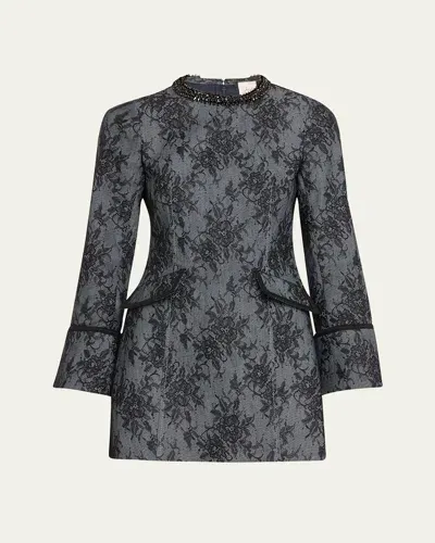 Cinq À Sept Reina Bonded Lace Mini Dress In Light Indigo Black