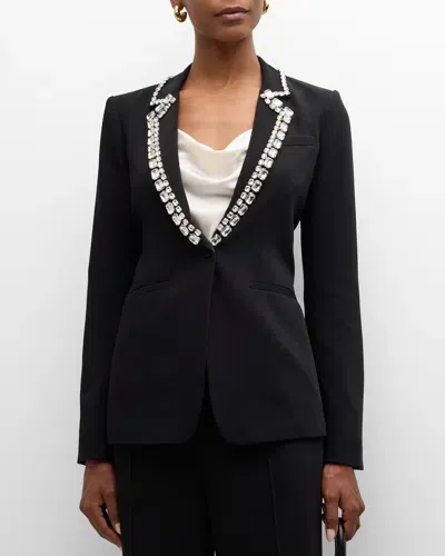 Cinq À Sept Rhinestone Chain Karlie Crepe Blazer In Black