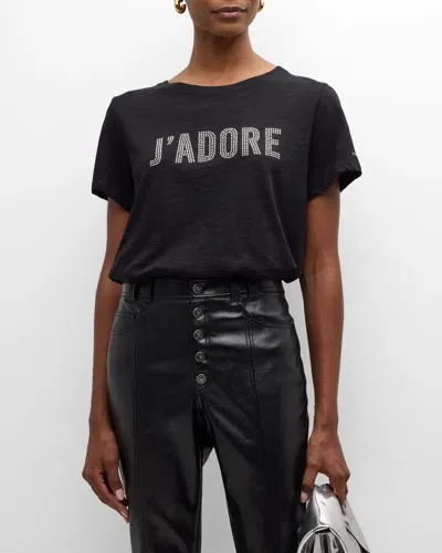 Cinq À Sept Rhinestone J'adore Short-sleeve Tee In Blackcrystal