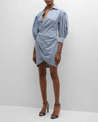 Cinq À Sept Sabrina Macaulay Stripe Crossover Mini Shirtdress In Astro Blue Multi