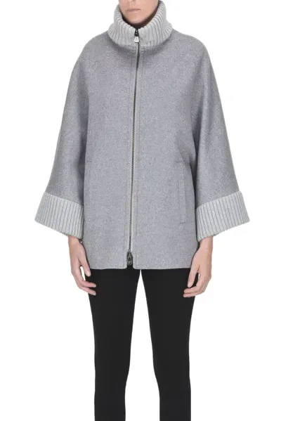 Cinzia Rocca Ribbed Knit Inserts Coat In Grey