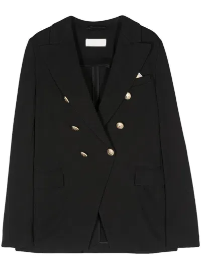 Circolo 1901 Oxford-knit Double-breasted Blazer In Black