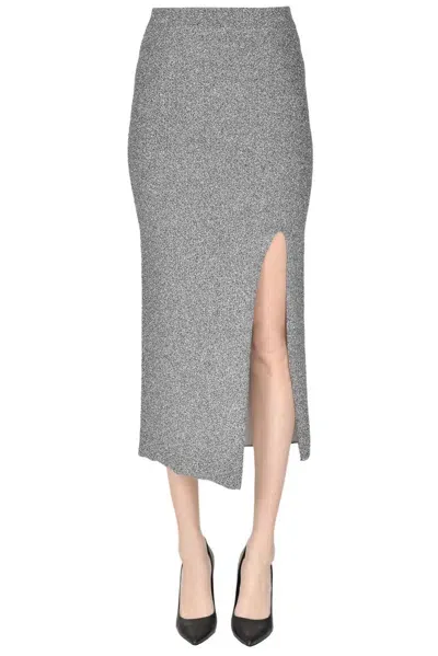 Circus Hotel Lurex Knit Pencil Skirt In Silver