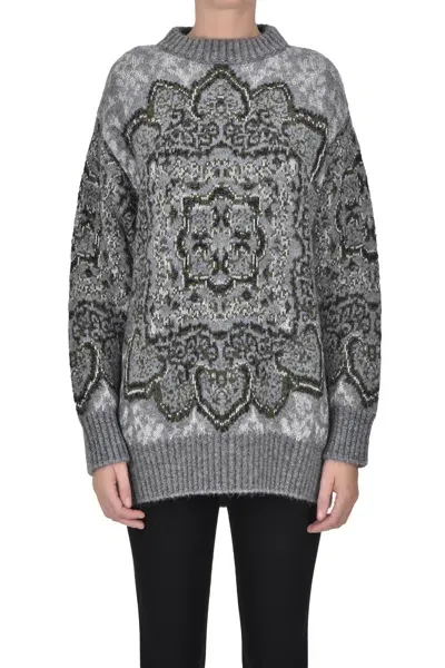 Circus Hotel Oversized Jacquard Knit Pullover In Grey