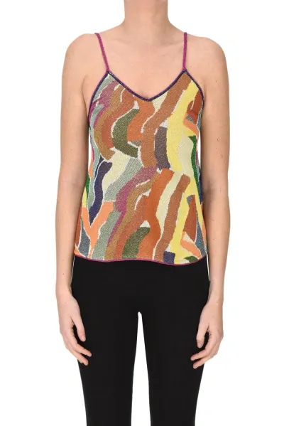 Circus Hotel Printed Lamè Knit Top In Copper