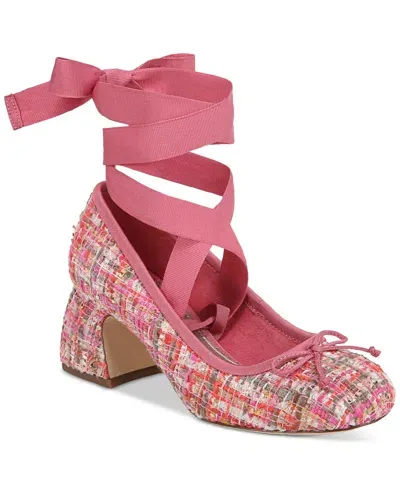 Circus Ny By Sam Edelman Della Lace-up Block-heel Ballet Pumps In Pink Boucle