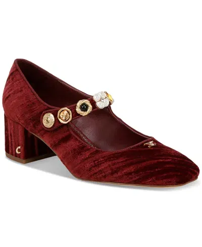 Circus Ny By Sam Edelman Elaine Embellished Mary-jane Block-heel Pumps In Chianti Crushed Velvet