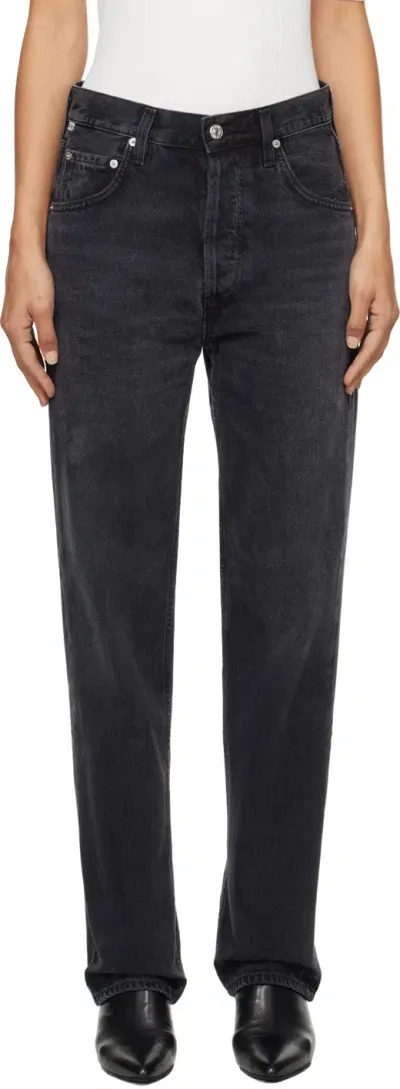 Citizens Of Humanity Black Baretta Relaxed Straight Jeans In Andreas (washed Blac