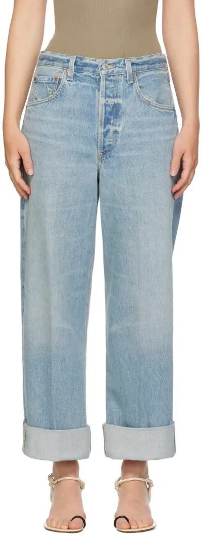 Citizens Of Humanity Blue Ayla Baggy Cuffed Crop Jeans In Skylt