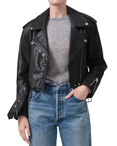 Citizens Of Humanity Kindra Cropped Leather Moto Jacket In Black