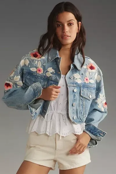 Citizens Of Humanity Lena Embroidered Denim Jacket In Blue