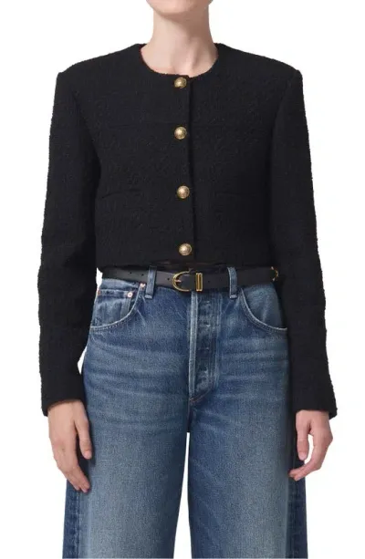 Citizens Of Humanity Pia Crop Tweed Jacket In Black