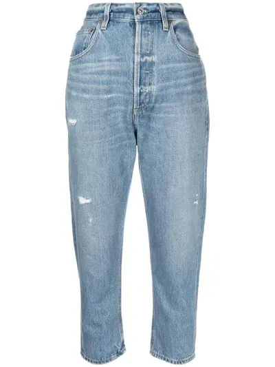 Citizens Of Humanity Pony Boy Cropped Distressed Jeans In Blue