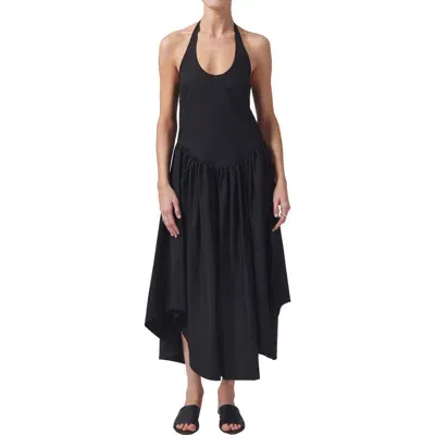 Citizens Of Humanity Poppi Handkerchief Hem Cotton Halter Dress In Black