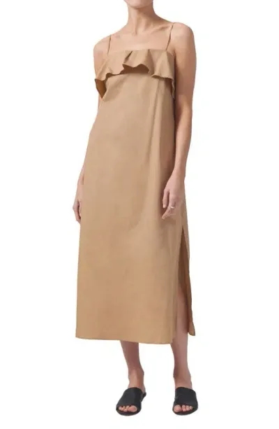 Citizens Of Humanity Sable Flounce Midi Dress In Beige