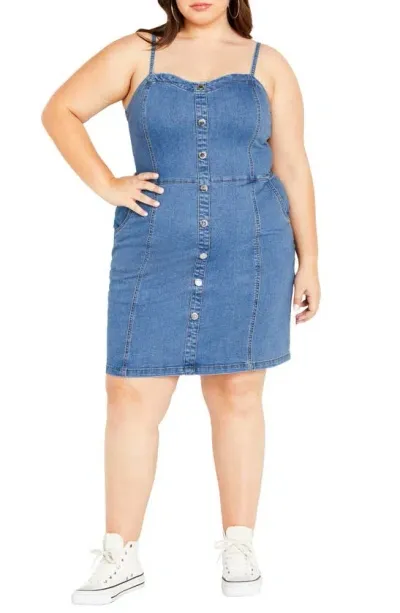 City Chic Ashlynn Sleeveless Denim Dress In Light Wash