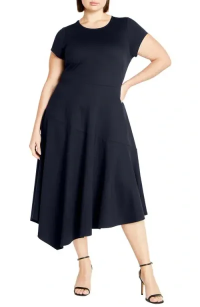 City Chic Asymmetric Ponte Knit Dress In Navy