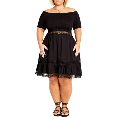 City Chic Aura Off The Shoulder Fit & Flare Dress In Black