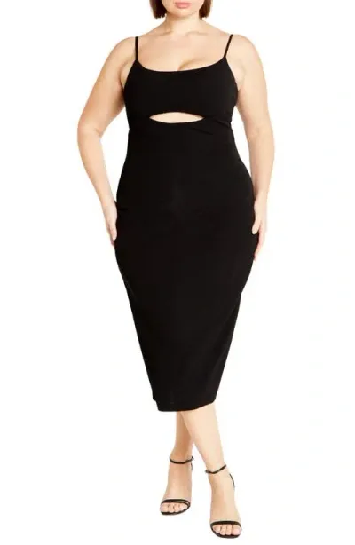 City Chic Baylee Keyhole Cutout Midi Dress (plus)<br> In Black