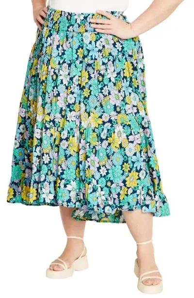 City Chic Bianca Smocked Waist Maxi Skirt In Hippie Chic