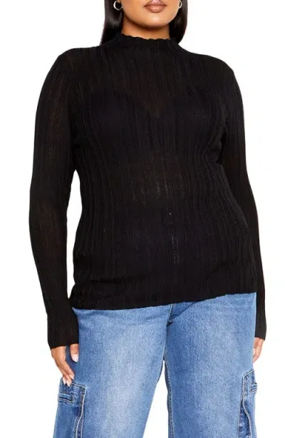 City Chic Crinkle Mock Neck Sweater In Black