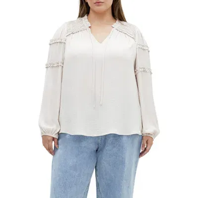 City Chic Drama Queen Ruffle Top In Porcelain