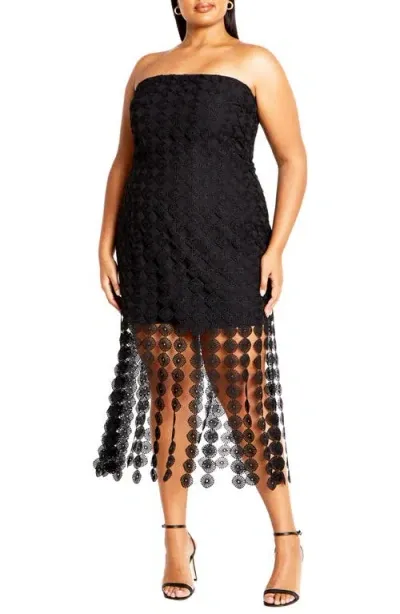 City Chic Ebony Strapless Crochet Lace Minidress In Black