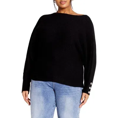 City Chic Eleni Slouchy One-shoulder Sweater In Black