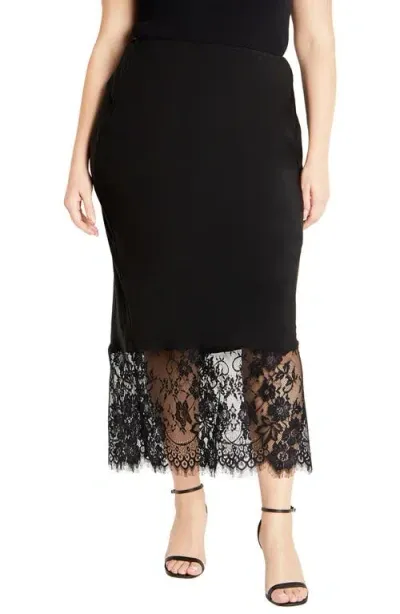 City Chic Fay Lace Hem Maxi Skirt In Black