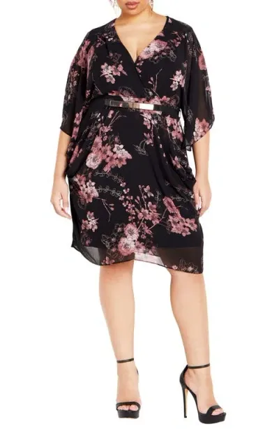 City Chic Floral Print Dress In Black Bold Blossom