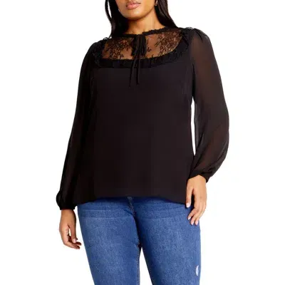 City Chic Greta Lace Trim Top In Black