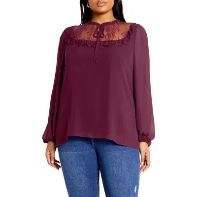 City Chic Greta Lace Trim Top In Plum