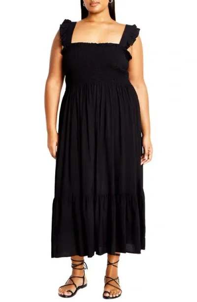 City Chic Hally Smocked Midi Sundress In Black