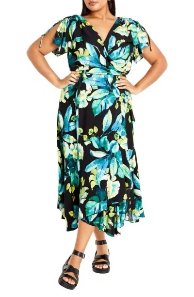 City Chic Imogen Floral Maxi Wrap Dress In Tropical Oasis