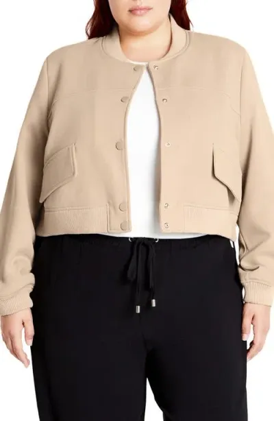 City Chic Ivy Crop Bomber Jacket In Nougat