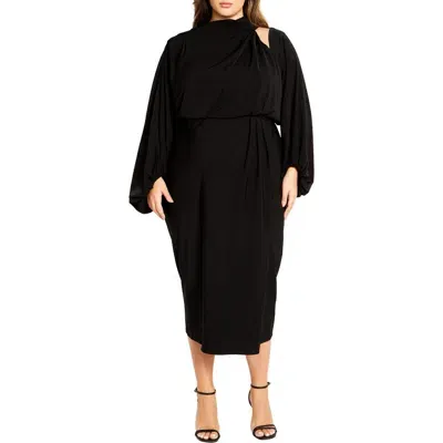 City Chic Jaylee Shoulder Cutout Long Sleeve Dress In Black