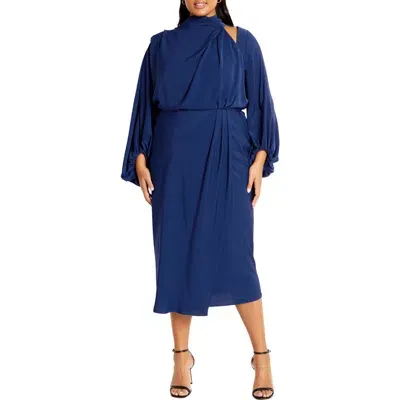 City Chic Jaylee Shoulder Cutout Long Sleeve Dress In Deep Ocean