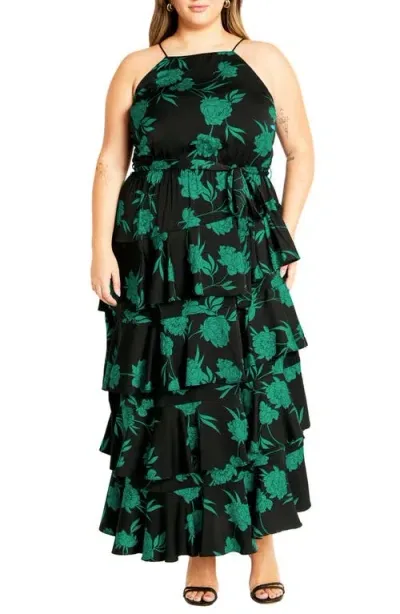 City Chic Joelle Tie Belt Maxi Dress In Aquarelle