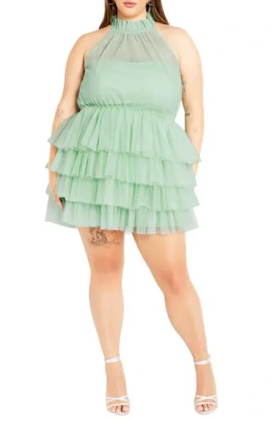 City Chic Jude Ruffle Minidress In Minty