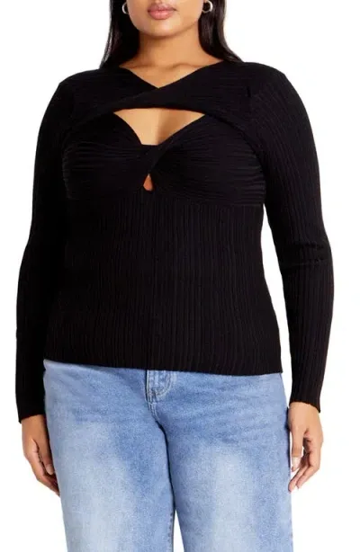 City Chic Kaleigh Cutout Rib Top In Black